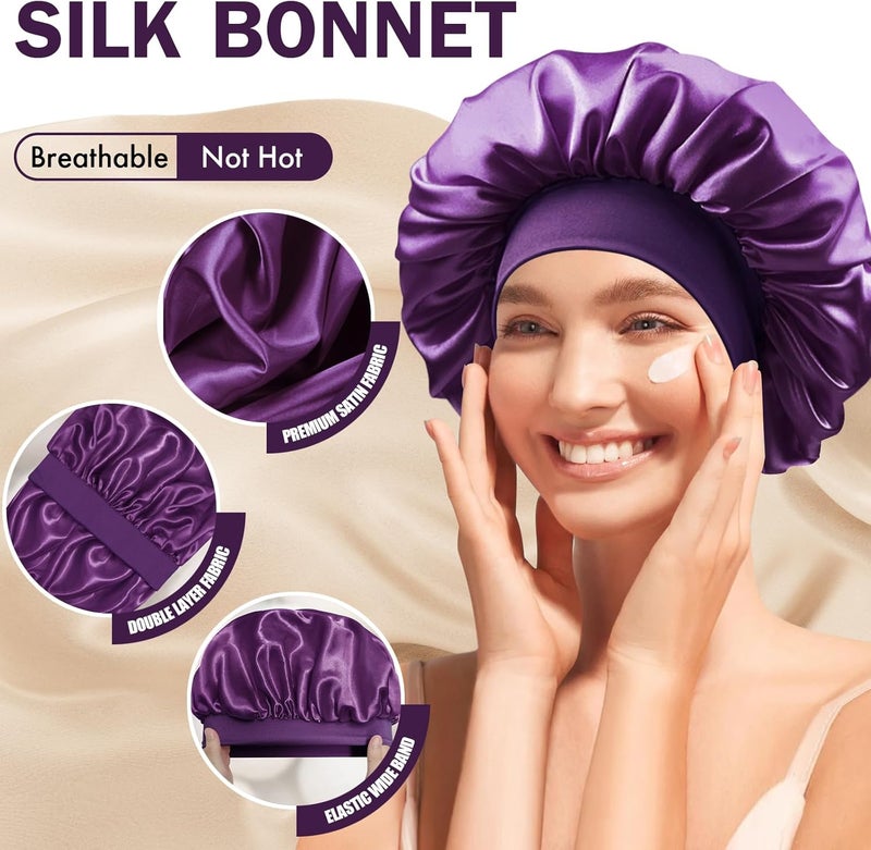 Doitory Store Satin Silk Bonnet for Sleeping, Double Layer Silk Sleep Cap for Men & Women, Soft Satin Lined Bonnet for Curly Hair - Image 3